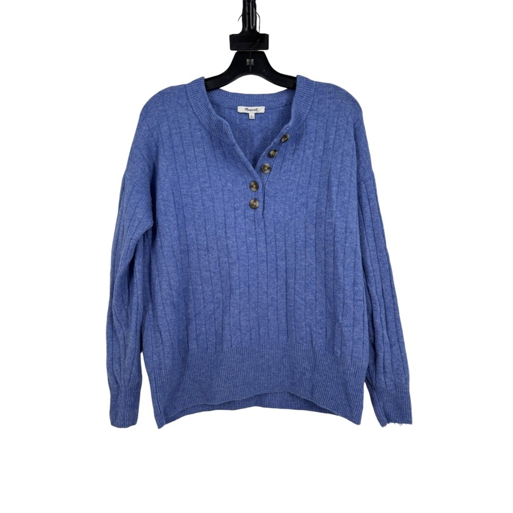 Madewell Women's Blue Heather Bowden Henley Coziest Yarn Sweater Size Small - Picture 2 of 9